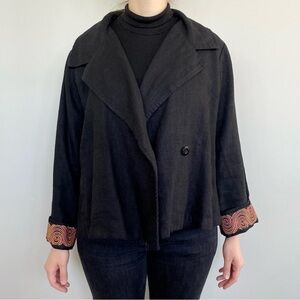 Flax 100% linen blazer with embroidered cuffs. 🖤